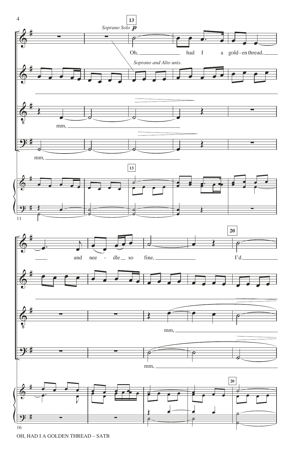 Download Nathaniel Lew Oh, Had I A Golden Thread Sheet Music
