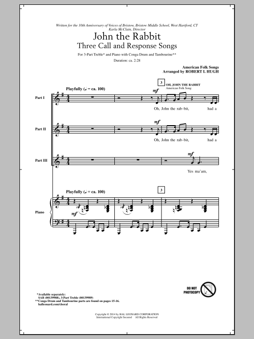 Download Traditional American Folksong Oh, John The Rabbit (arr. Robert I. Hug Sheet Music