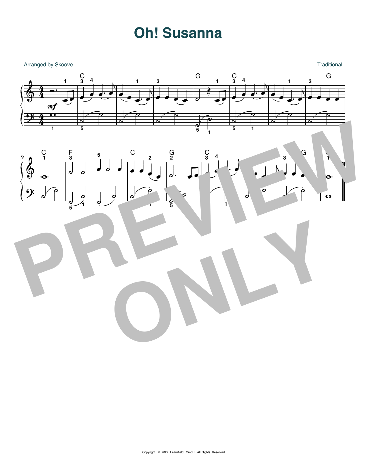 Download Traditional Oh! Susanna (arr. Skoove) Sheet Music