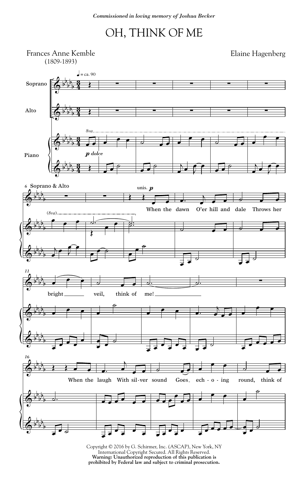 Download Elaine Hagenberg Oh, Think Of Me Sheet Music