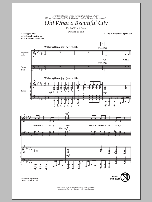 Download Traditional Spiritual Oh, What A Beautiful City (arr. Rollo D Sheet Music