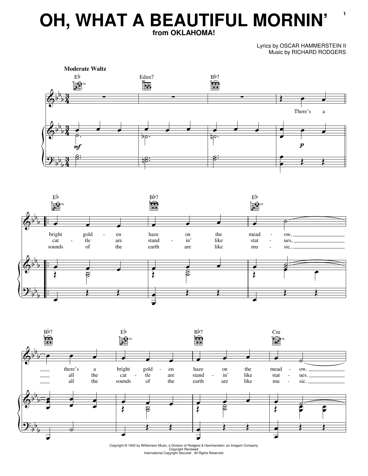 Rodgers & Hammerstein Oh, What A Beautiful Mornin' (from Oklahoma!) sheet music notes printable PDF score