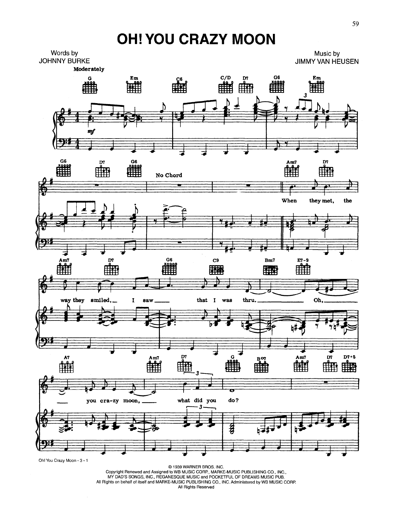 Download Johnny Burke Oh, You Crazy Moon Sheet Music