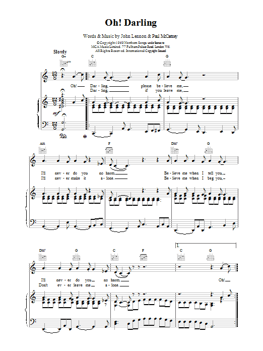 The Beatles Oh! Darling sheet music notes printable PDF score