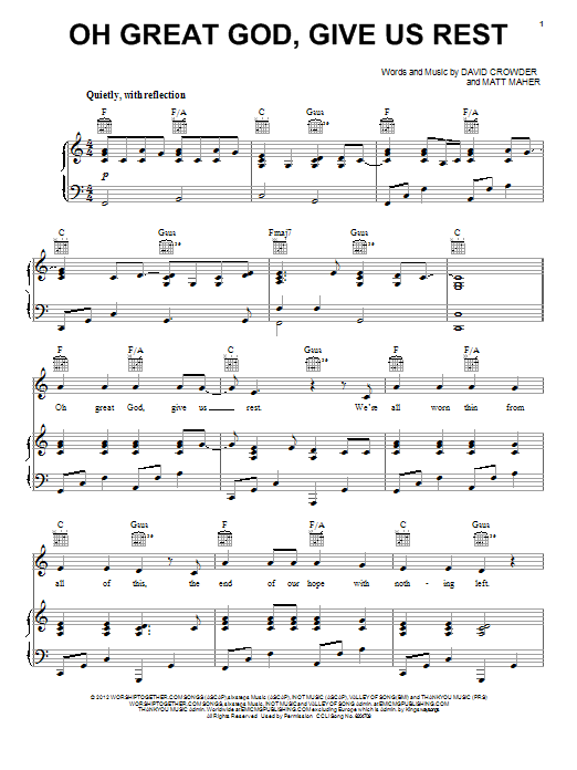 Download David Crowder Band Oh Great God, Give Us Rest Sheet Music