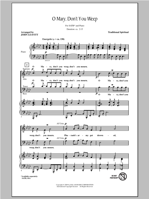 Download Traditional Spiritual Oh Mary Don't You Weep (arr. John Leavi Sheet Music