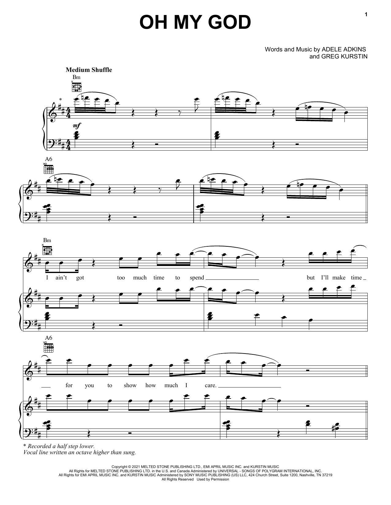 Adele Oh My God sheet music notes printable PDF score