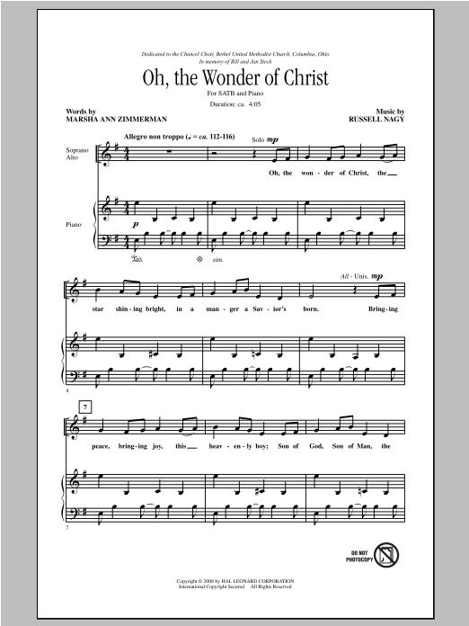 Download Russell Nagy Oh The Wonder Of Christ Sheet Music