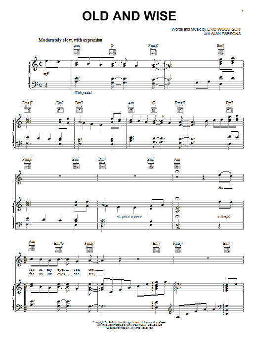 Download The Alan Parsons Project Old And Wise Sheet Music