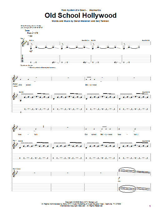 Download System Of A Down Old School Hollywood Sheet Music