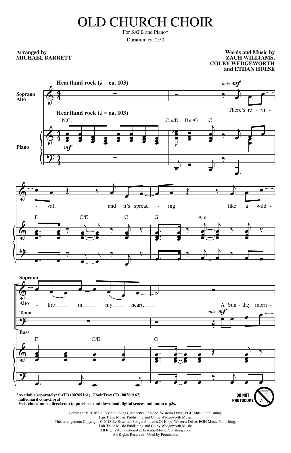 Download Zach Williams Old Church Choir (arr. Michael Barrett) Sheet Music