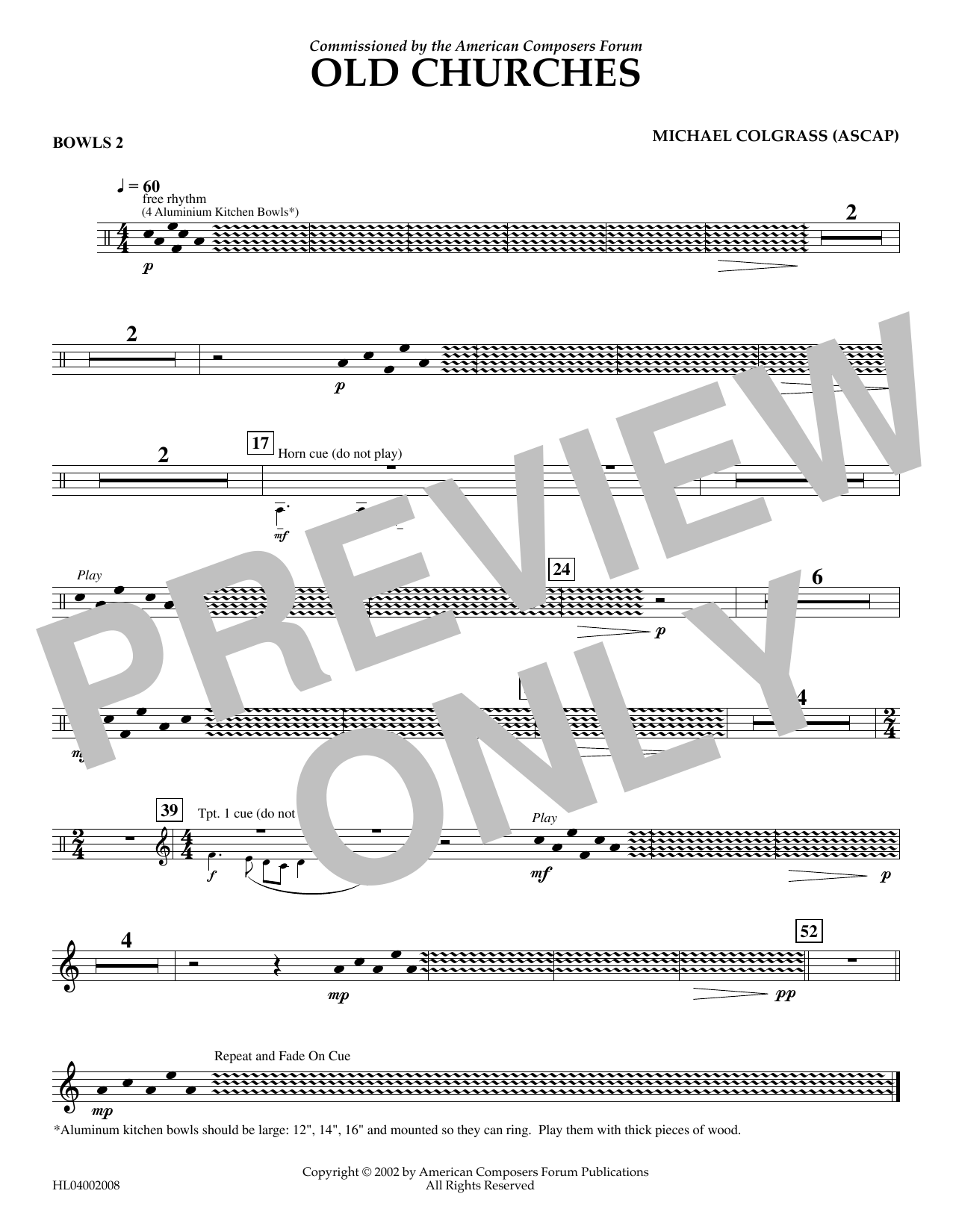 Download Michael Colgrass Old Churches - Aux. Percussion 2 Sheet Music