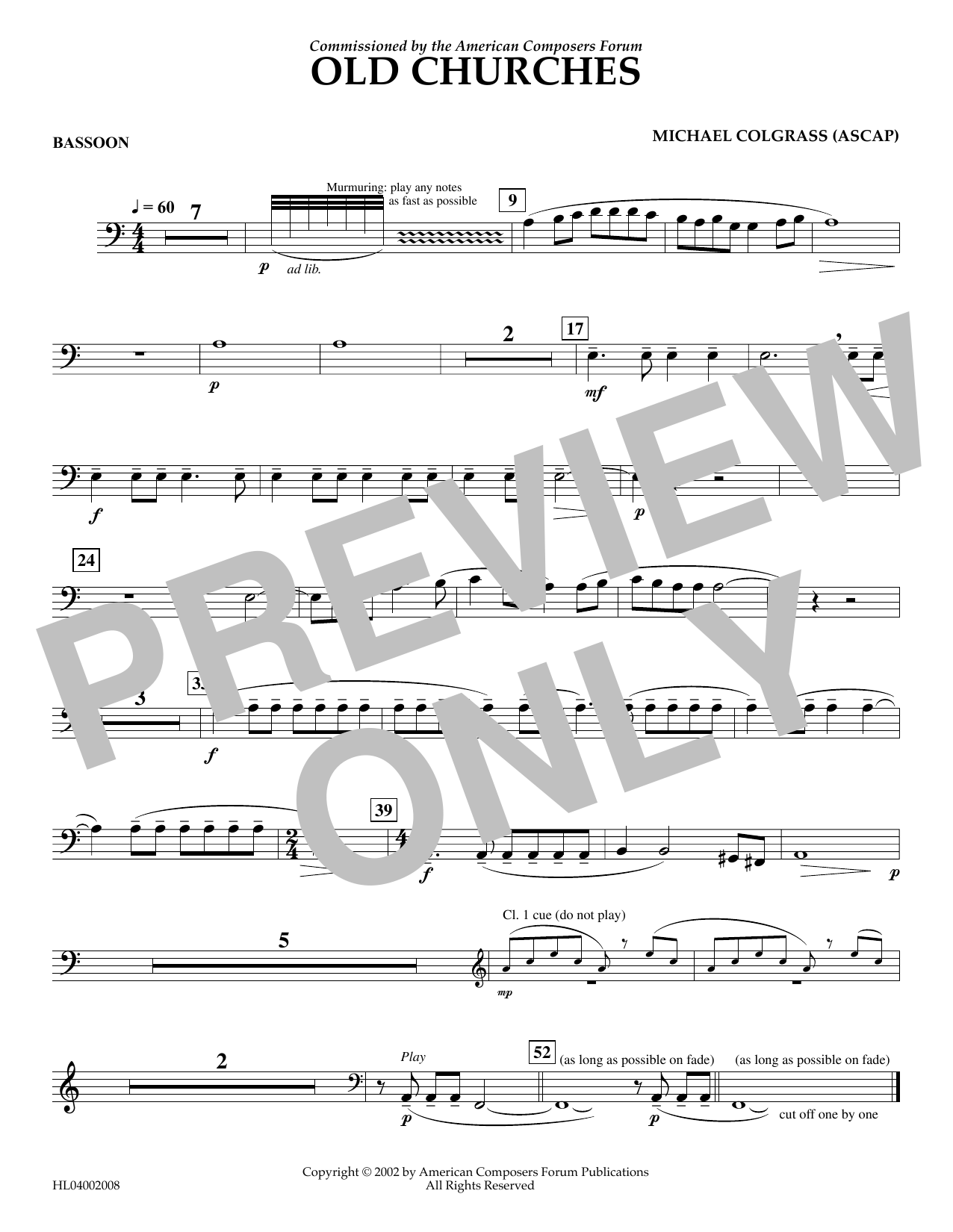Download Michael Colgrass Old Churches - Bassoon Sheet Music