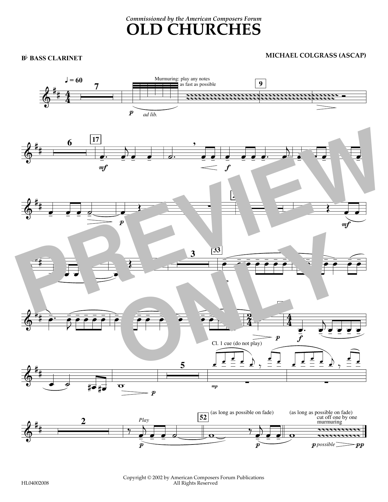 Download Michael Colgrass Old Churches - Bb Bass Clarinet Sheet Music