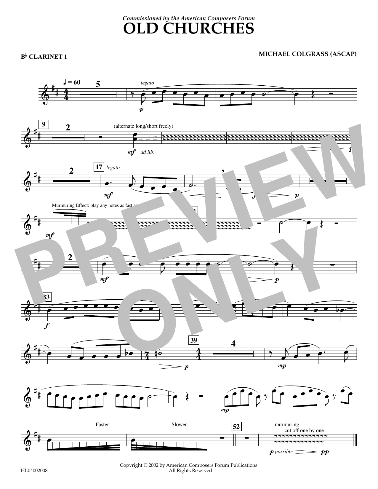 Download Michael Colgrass Old Churches - Bb Clarinet 1 Sheet Music