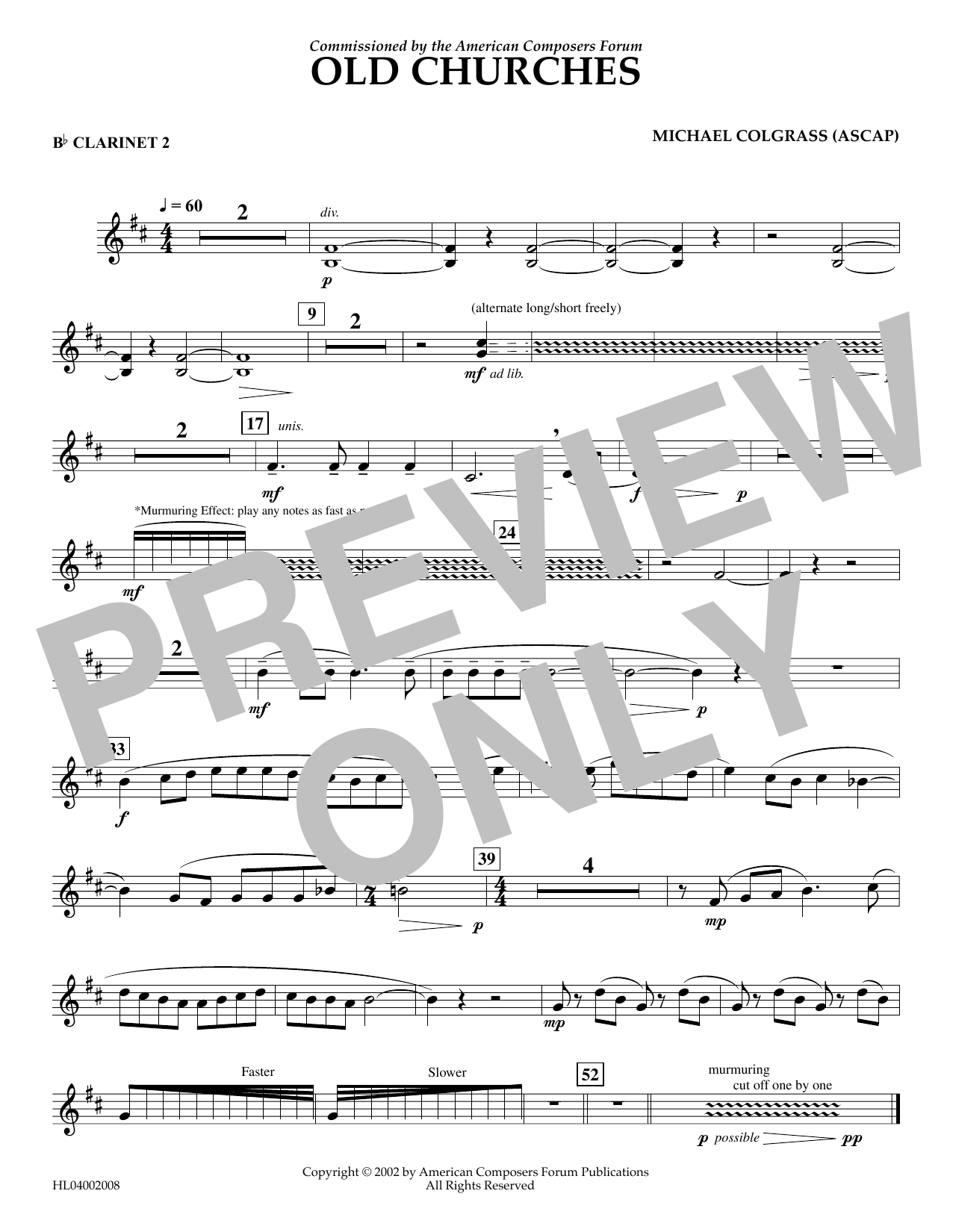 Download Michael Colgrass Old Churches - Bb Clarinet 2 Sheet Music