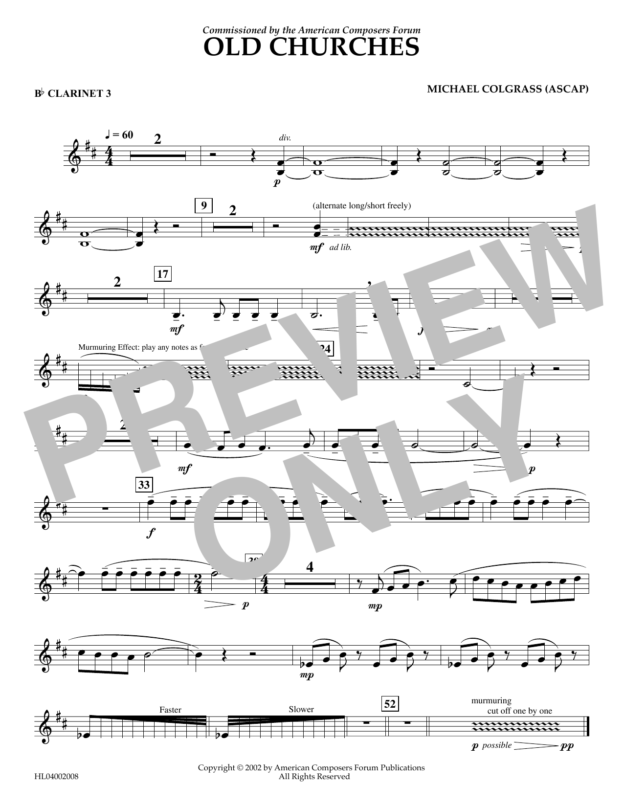 Download Michael Colgrass Old Churches - Bb Clarinet 3 Sheet Music