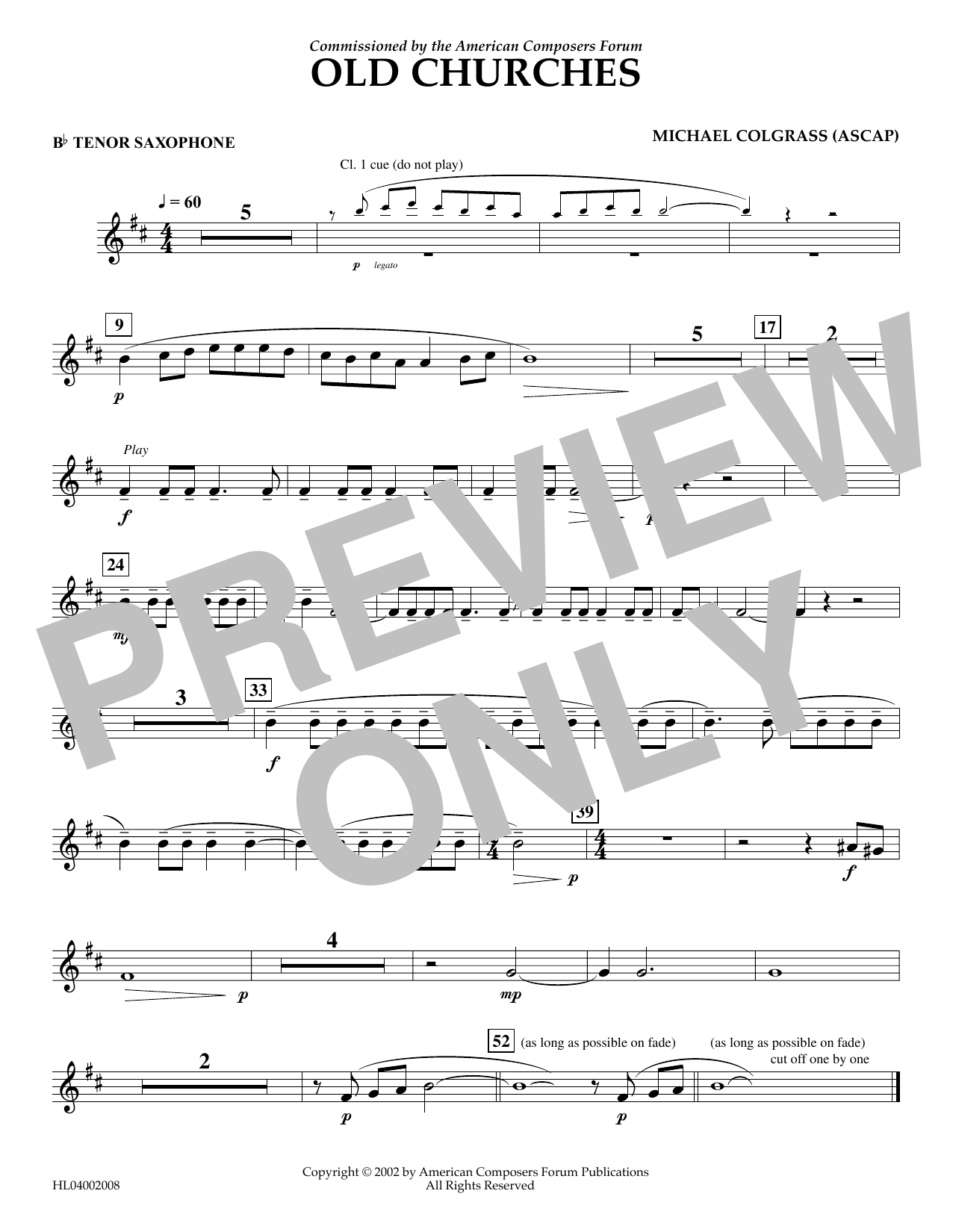 Download Michael Colgrass Old Churches - Bb Tenor Saxophone Sheet Music