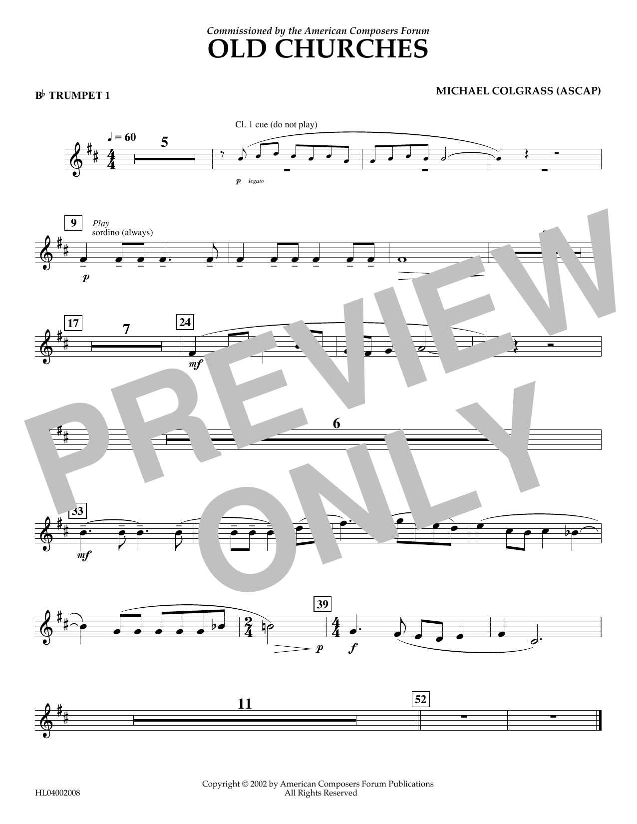 Download Michael Colgrass Old Churches - Bb Trumpet 1 Sheet Music