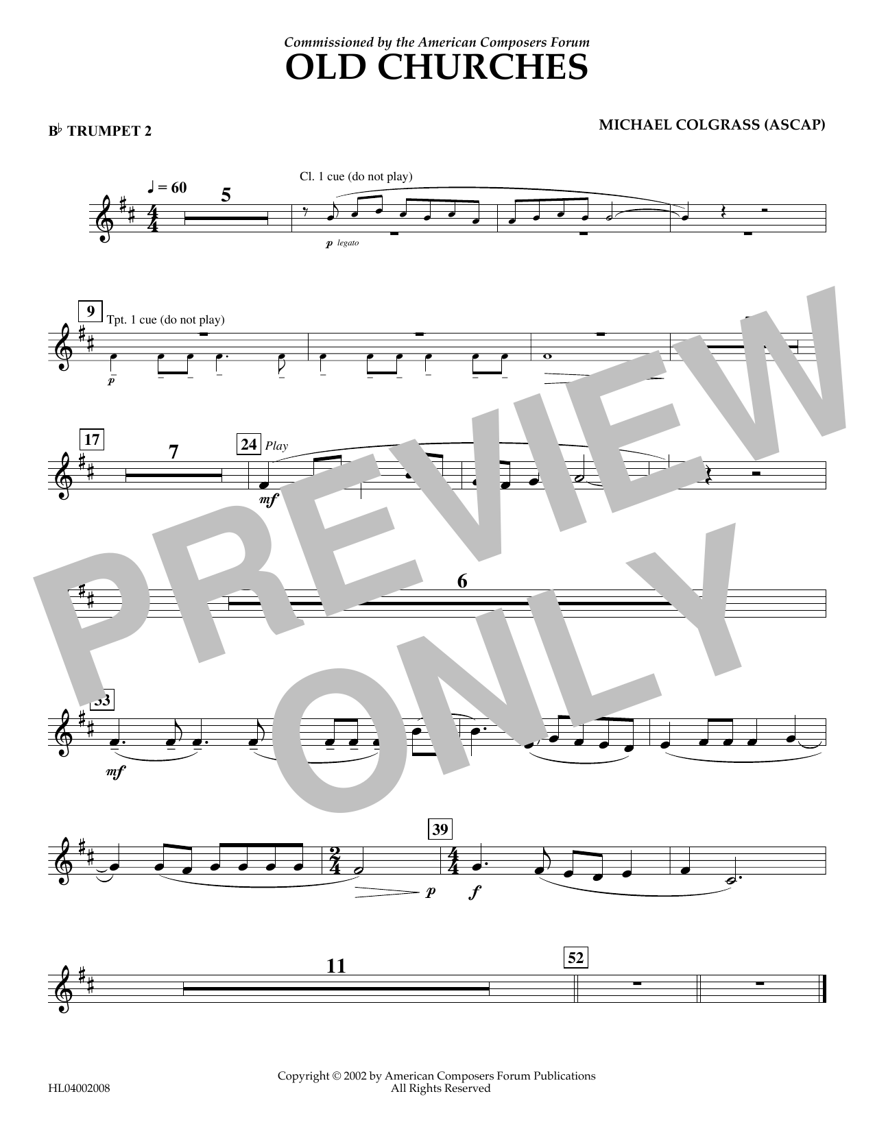 Download Michael Colgrass Old Churches - Bb Trumpet 2 Sheet Music