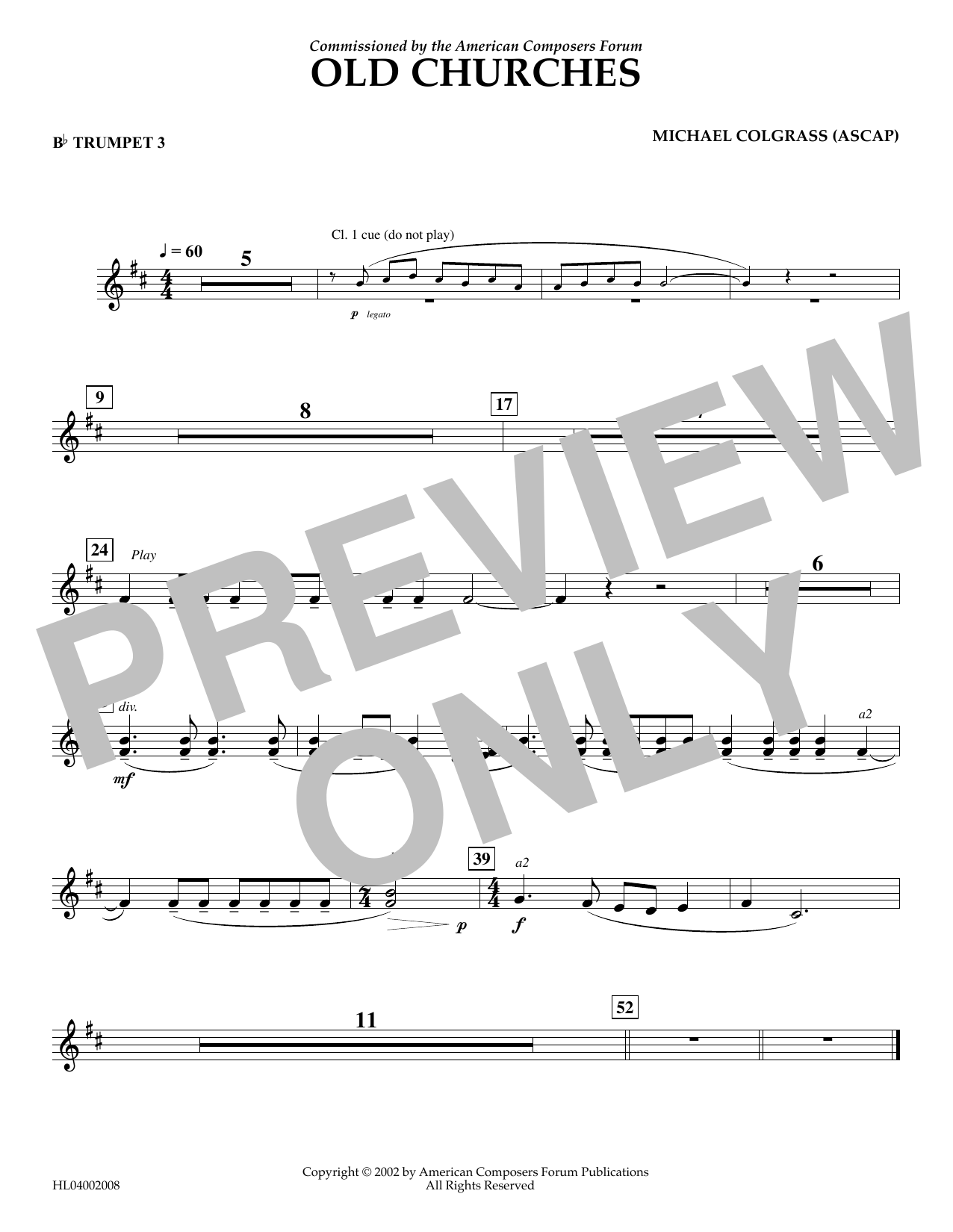 Download Michael Colgrass Old Churches - Bb Trumpet 3 Sheet Music