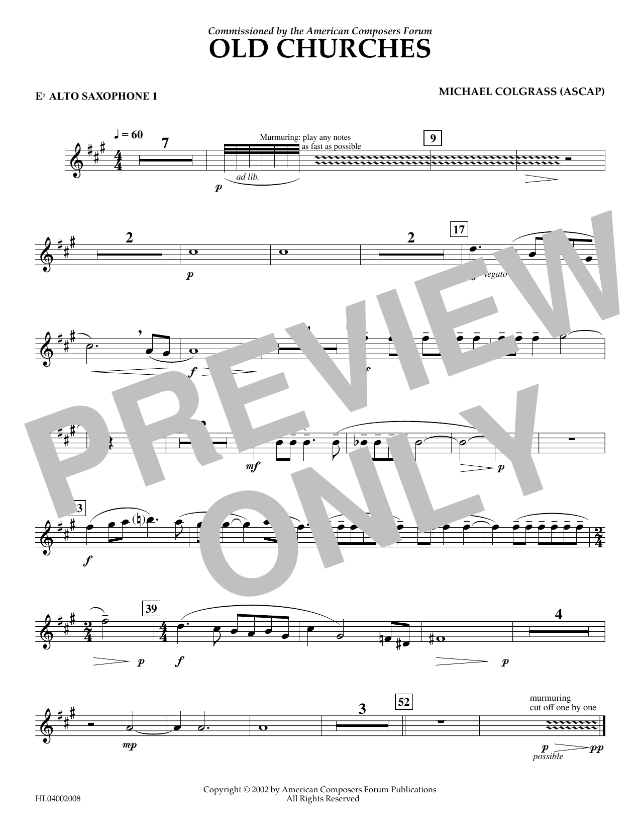 Download Michael Colgrass Old Churches - Eb Alto Saxophone 1 Sheet Music