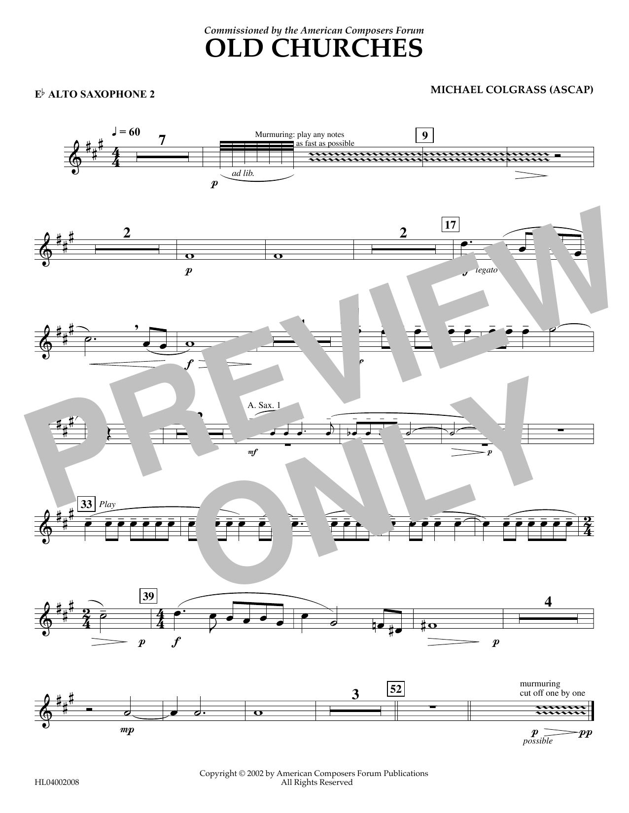 Download Michael Colgrass Old Churches - Eb Alto Saxophone 2 Sheet Music