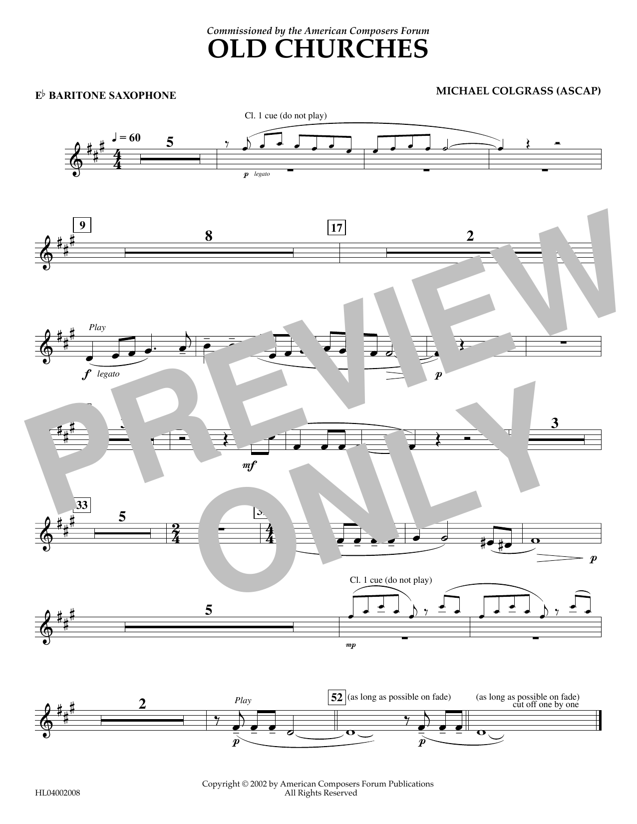 Download Michael Colgrass Old Churches - Eb Baritone Saxophone Sheet Music
