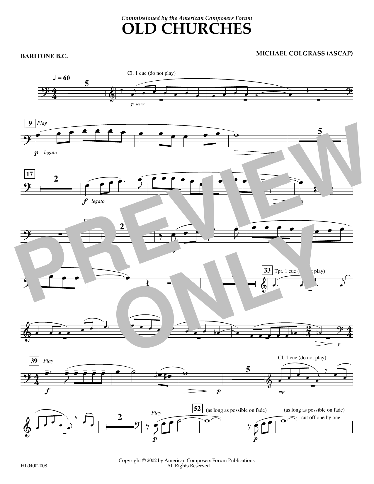 Download Michael Colgrass Old Churches - Euphonium in Bass Clef Sheet Music