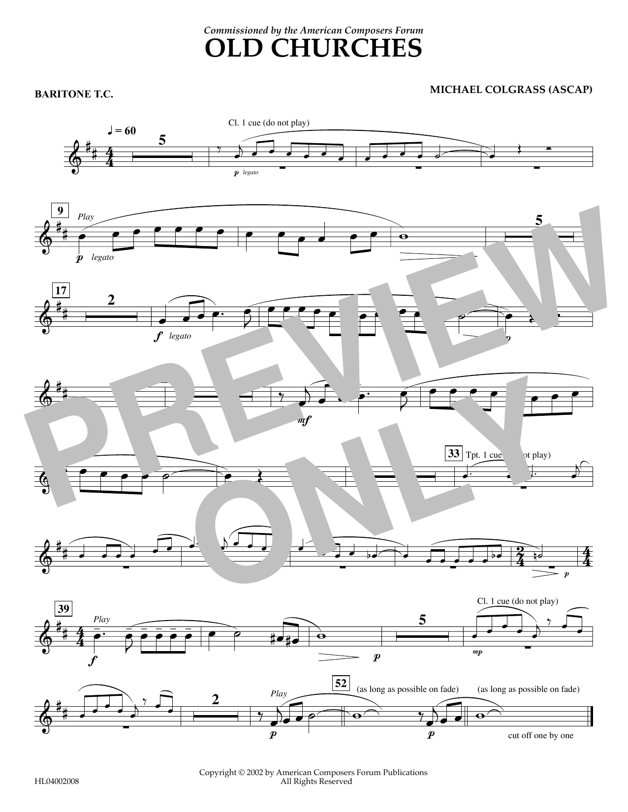 Download Michael Colgrass Old Churches - Euphonium in Treble Clef Sheet Music