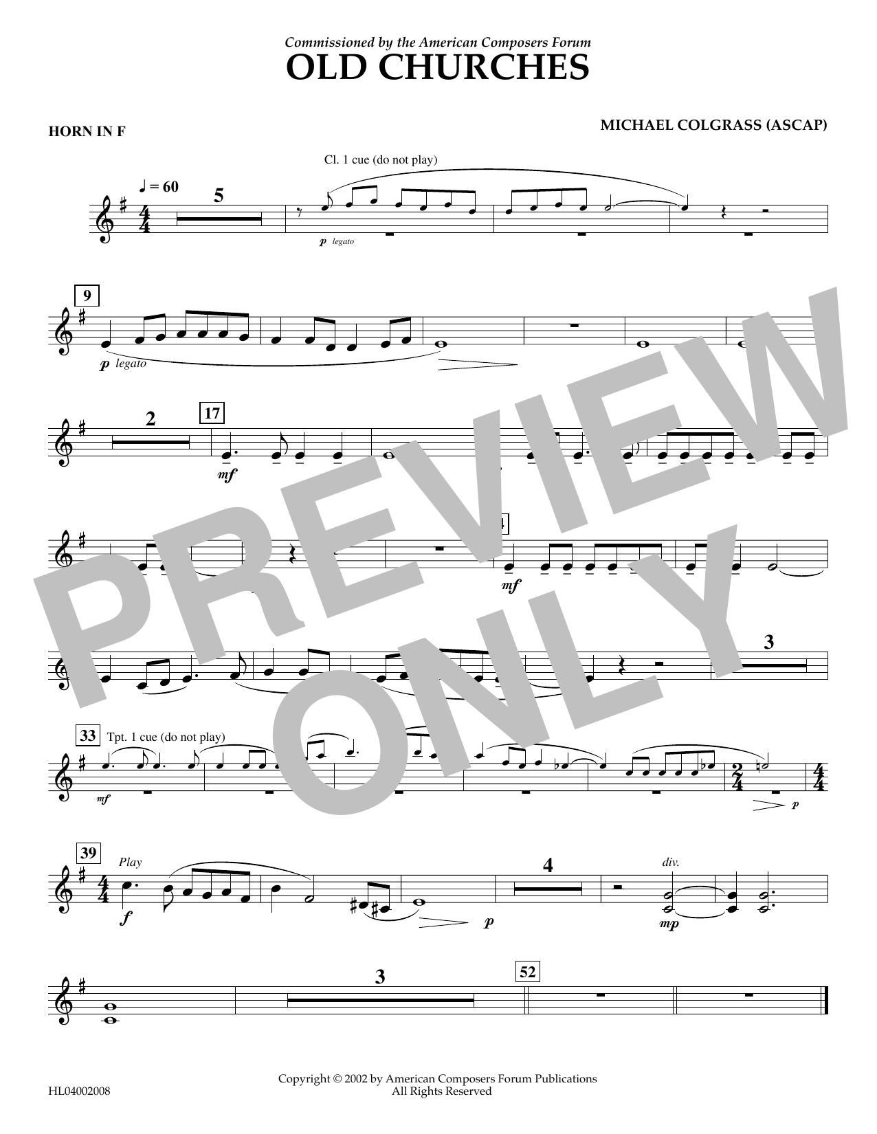 Download Michael Colgrass Old Churches - F Horn Sheet Music