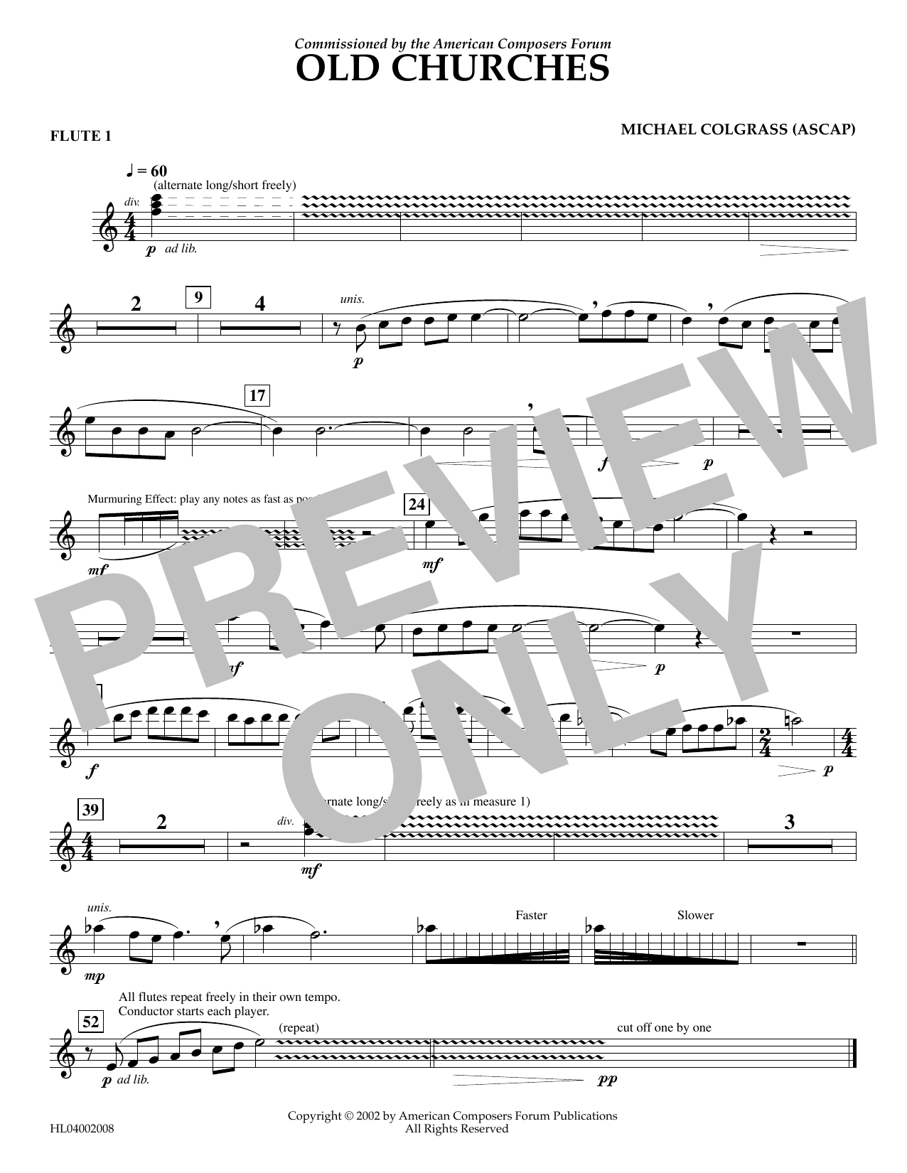 Download Michael Colgrass Old Churches - Flute 1 Sheet Music