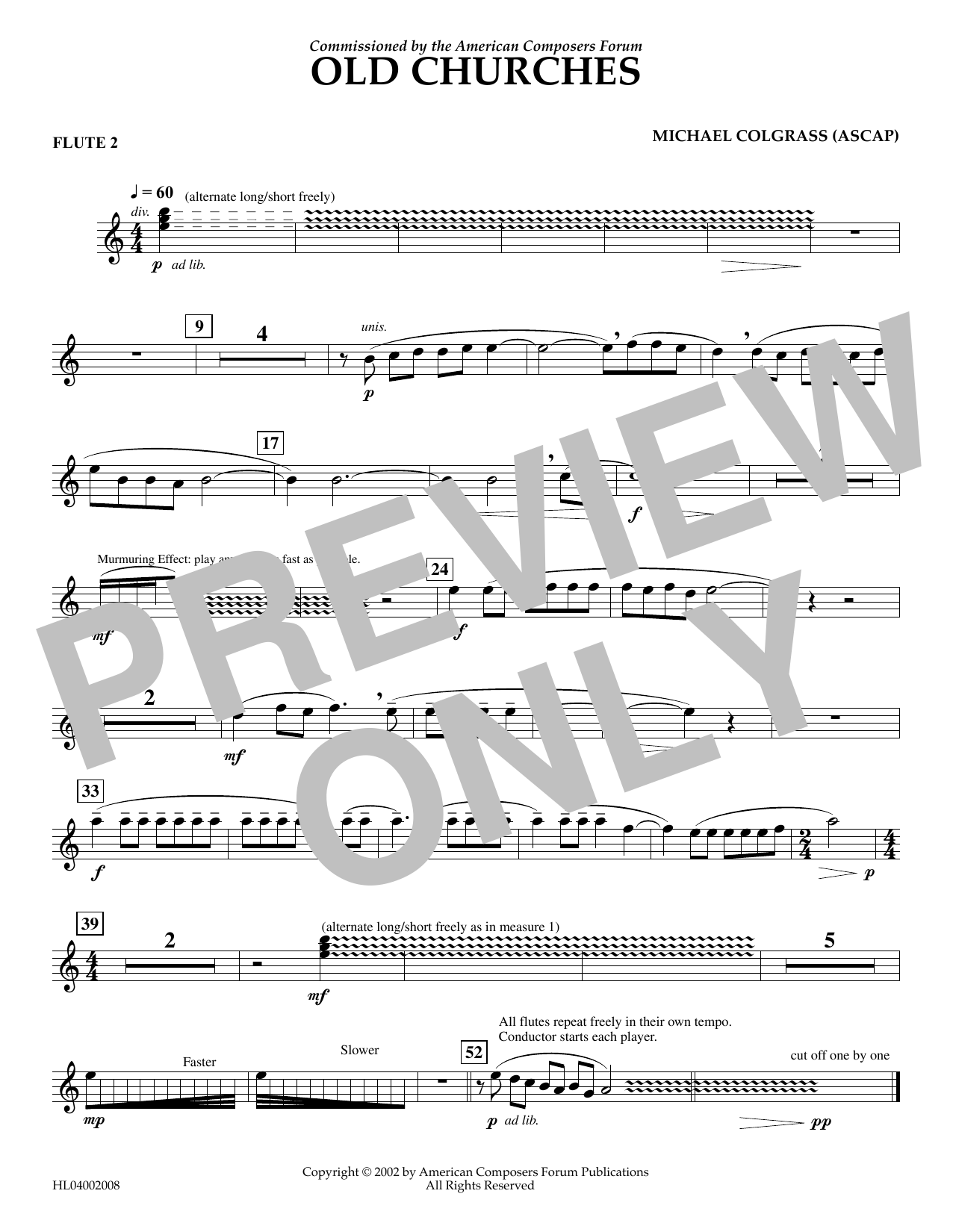 Download Michael Colgrass Old Churches - Flute 2 Sheet Music
