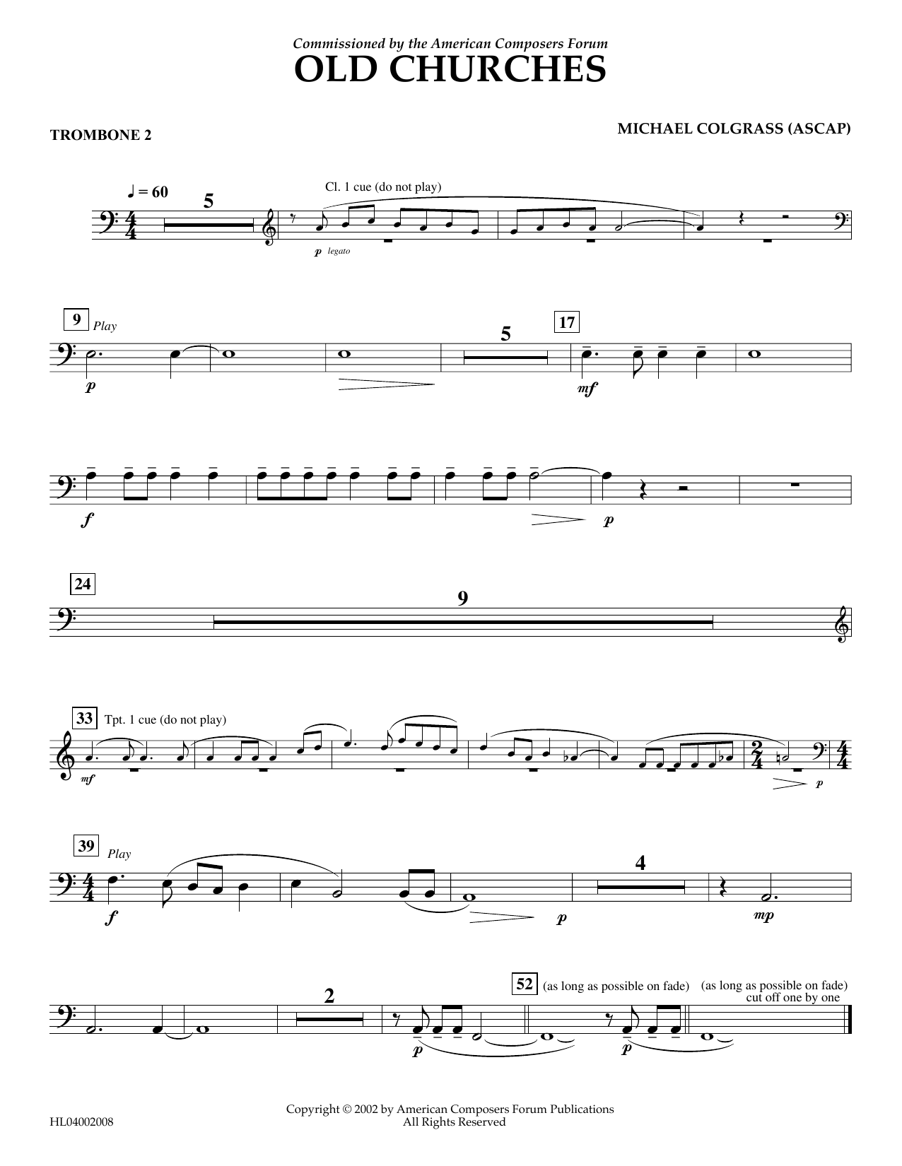 Download Michael Colgrass Old Churches - Trombone 2 Sheet Music