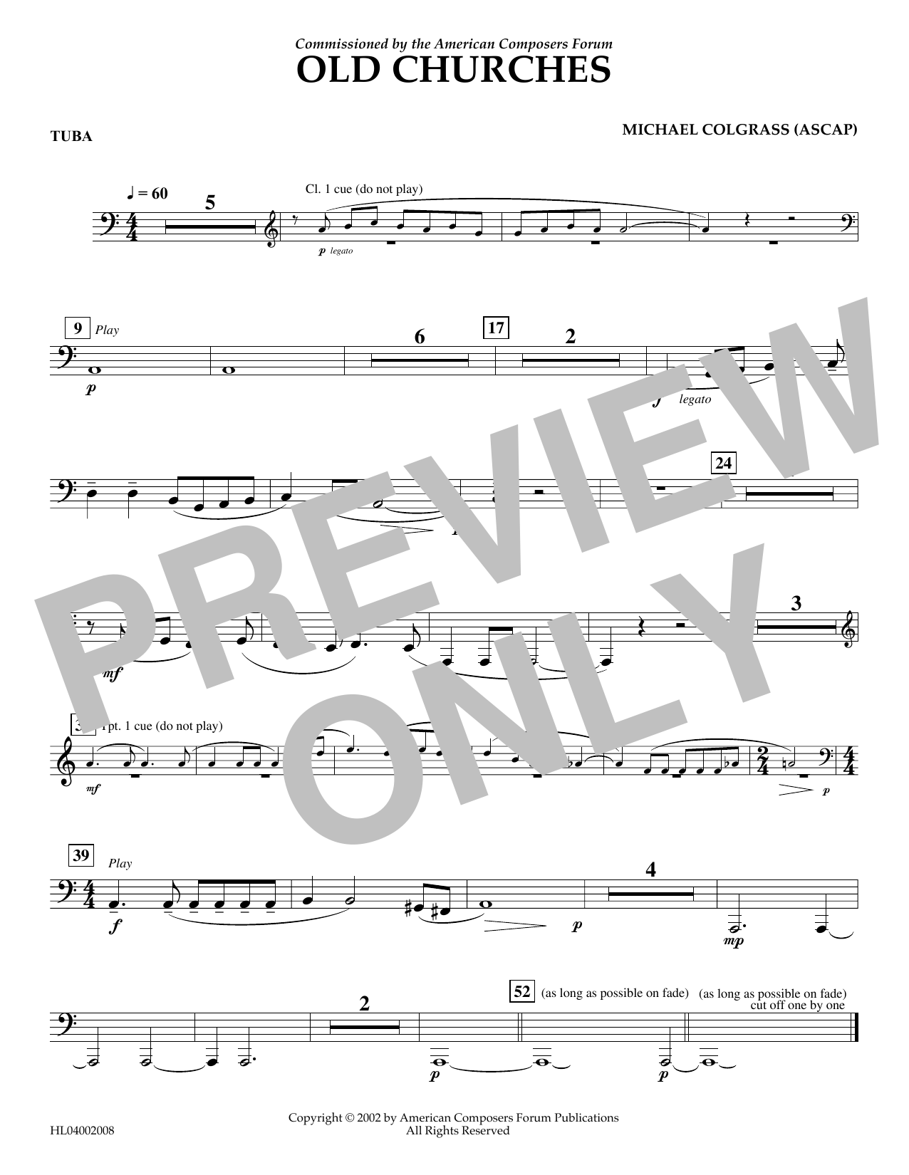 Download Michael Colgrass Old Churches - Tuba Sheet Music