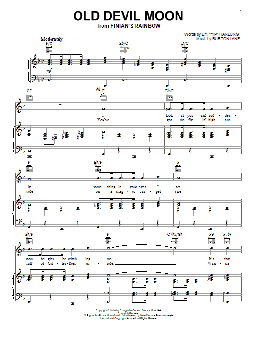 Frank Sinatra Old Devil Moon sheet music notes printable PDF score
