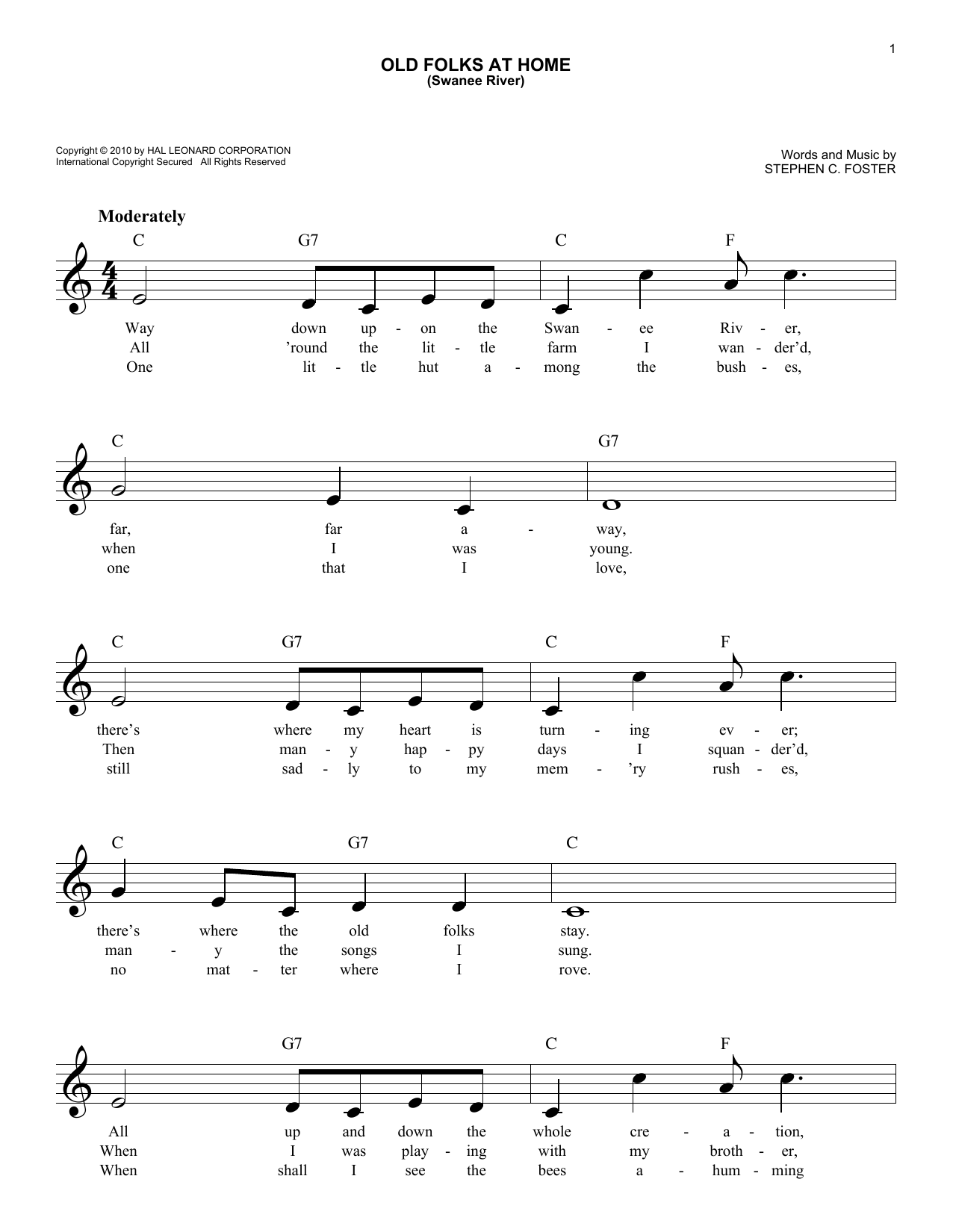 Download Stephen C. Foster Old Folks At Home (Swanee River) Sheet Music