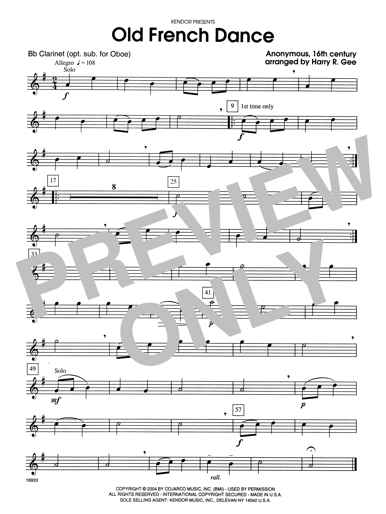 Download Harry R. Gee Old French Dance - Alternate Bb Clarine Sheet Music