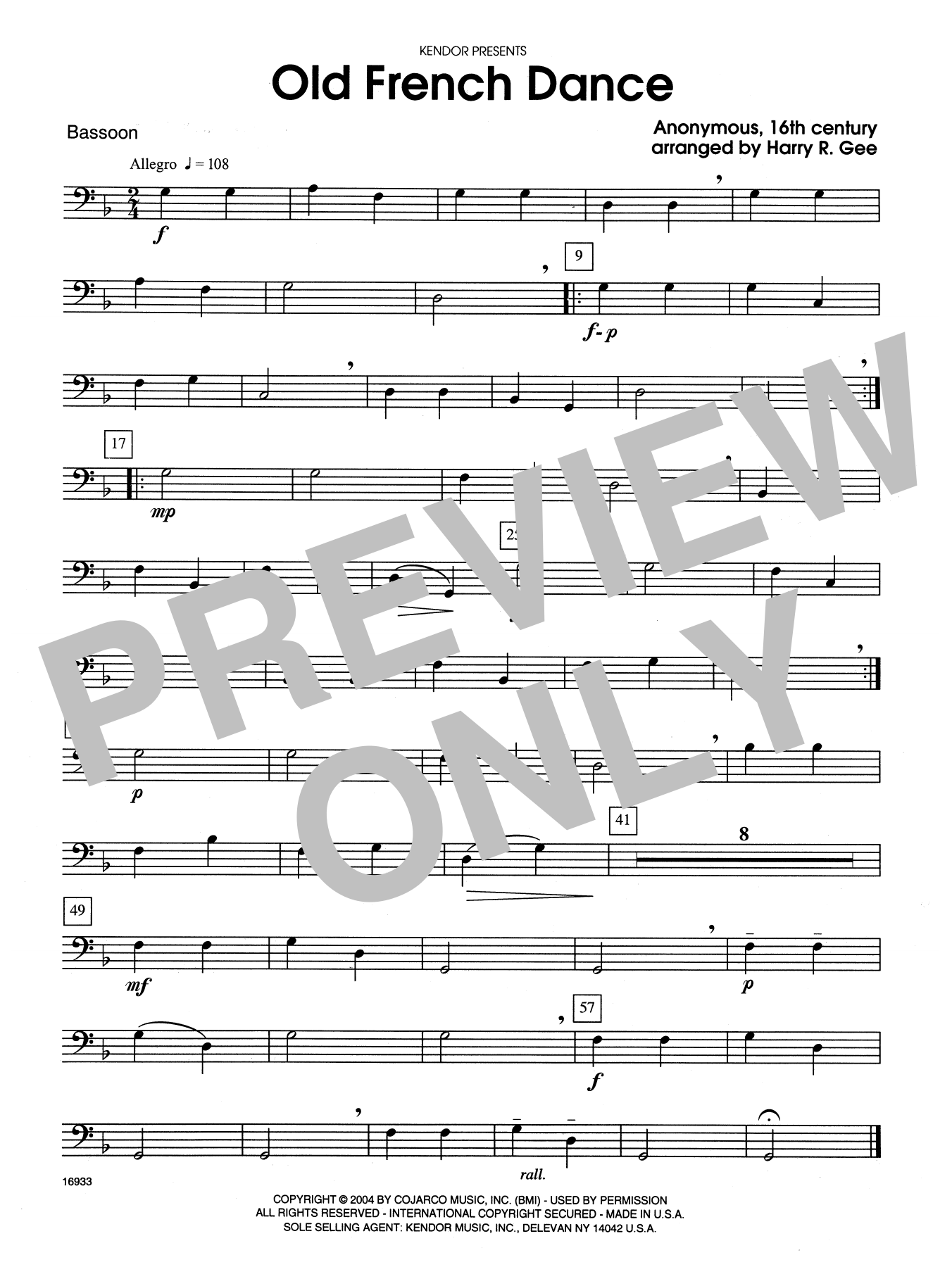 Download Harry R. Gee Old French Dance - Bassoon Sheet Music