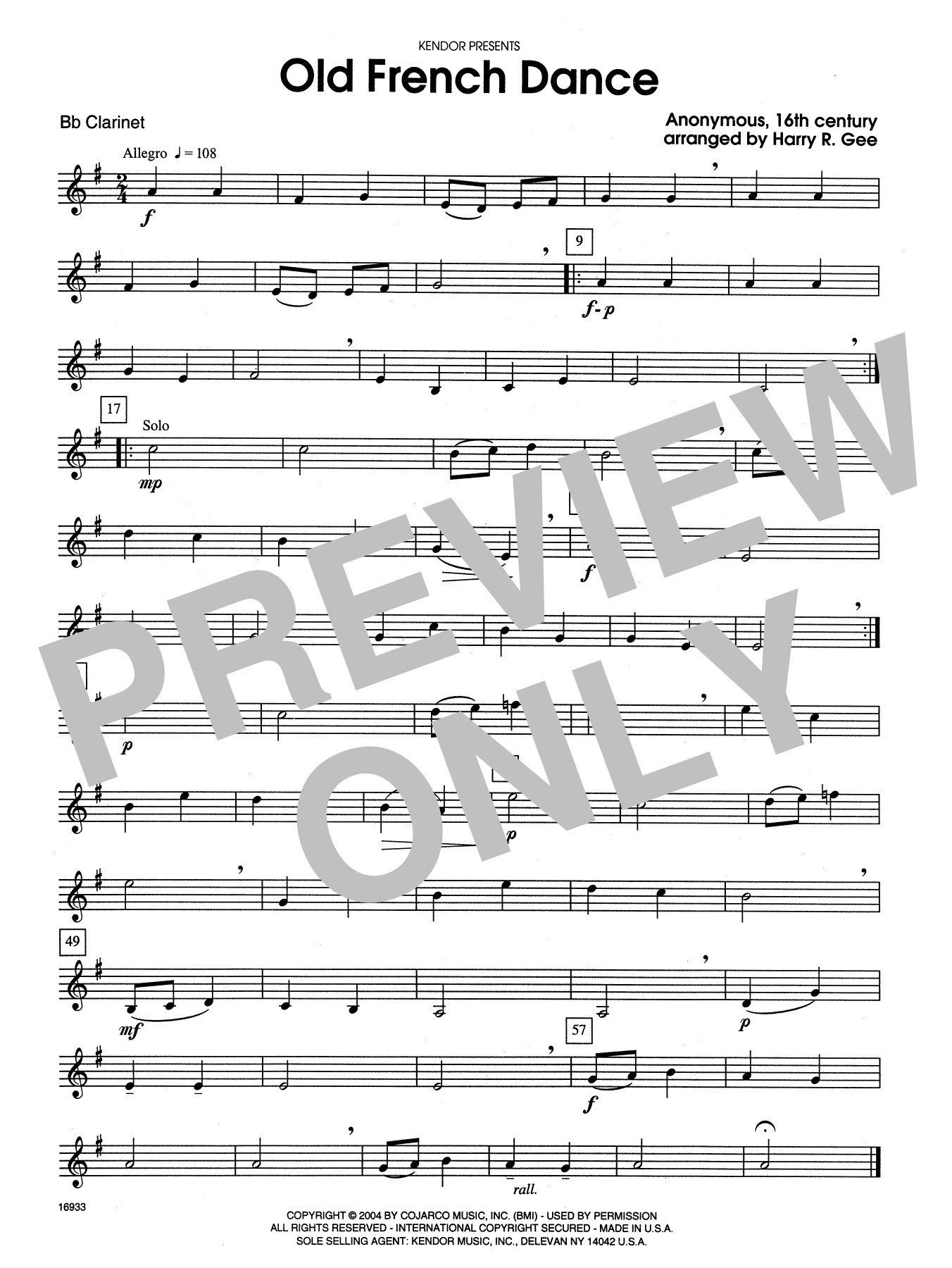 Download Harry R. Gee Old French Dance - Bb Clarinet Sheet Music