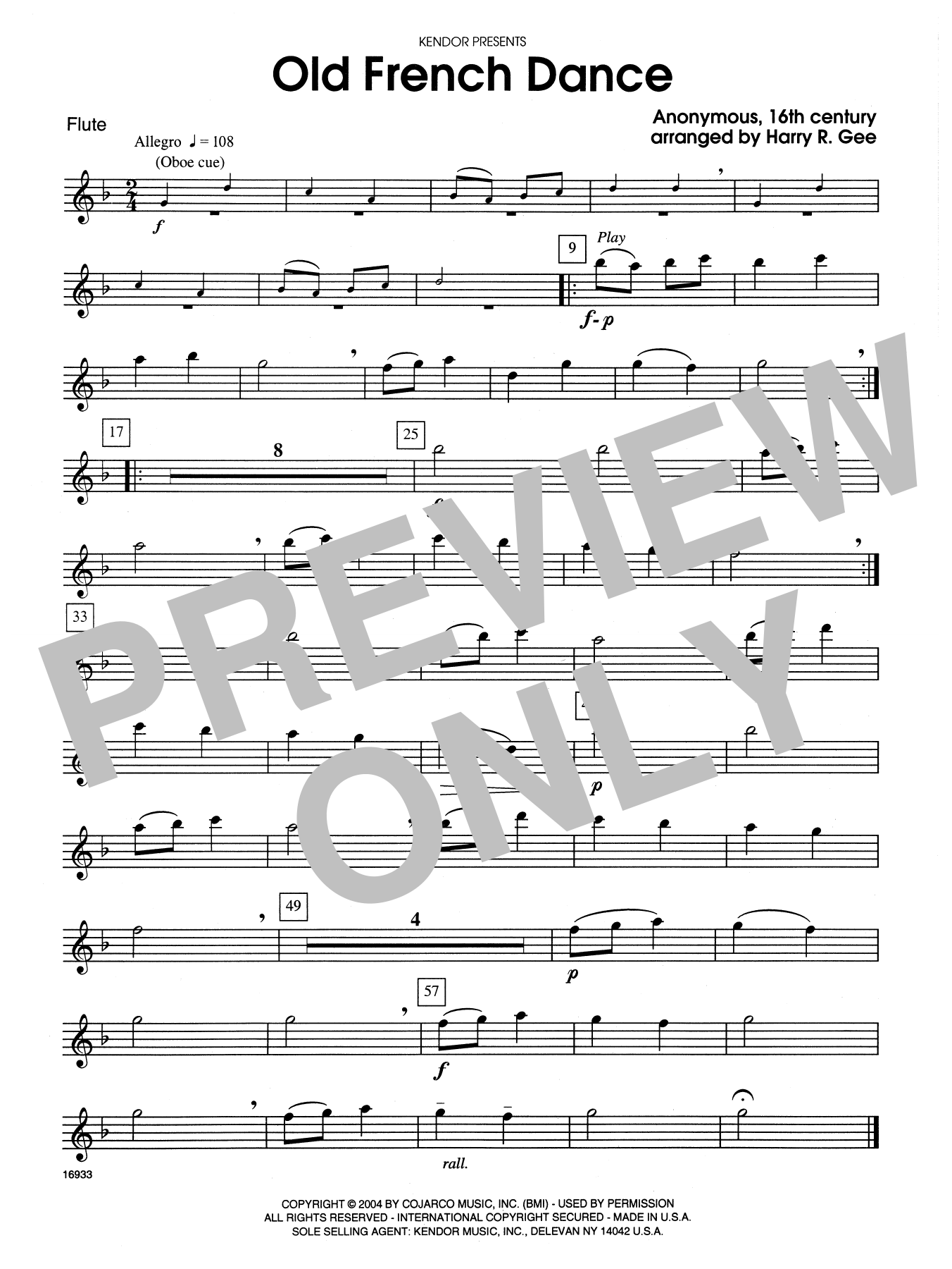 Download Harry R. Gee Old French Dance - Flute Sheet Music