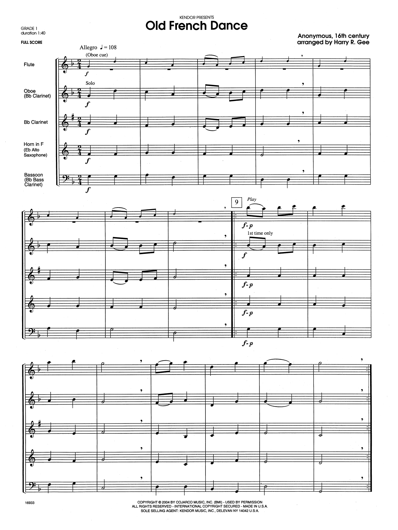 Download Harry R. Gee Old French Dance - Full Score Sheet Music