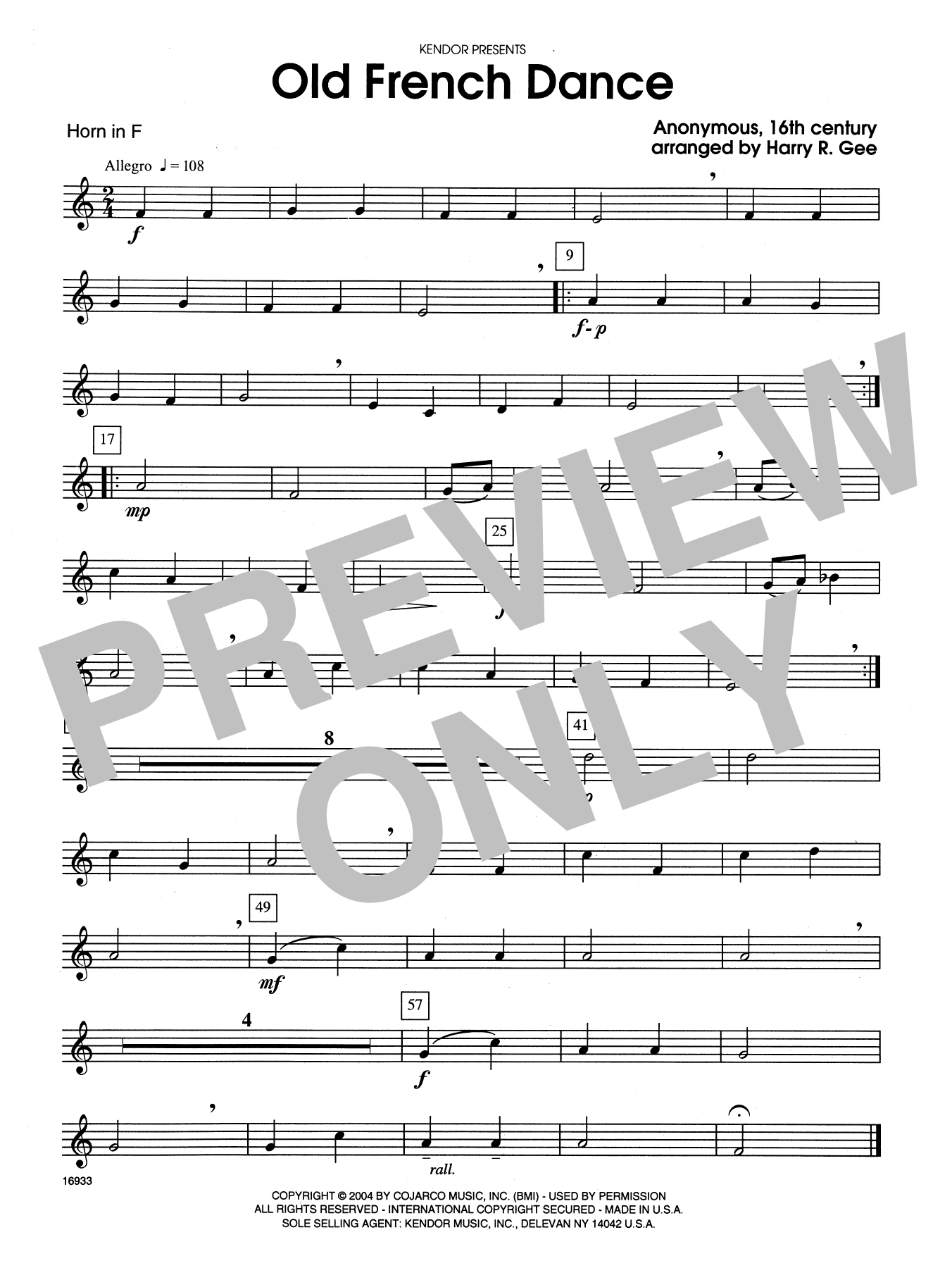 Download Harry R. Gee Old French Dance - Horn in F Sheet Music