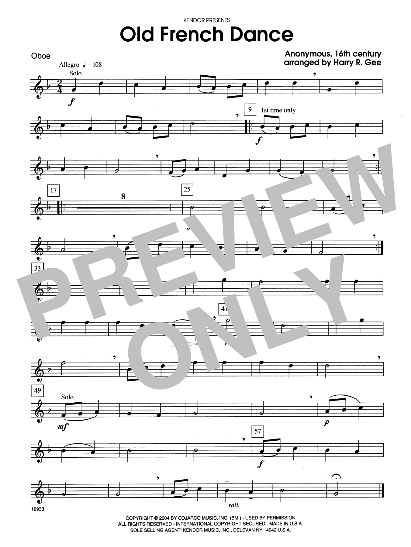 Download Harry R. Gee Old French Dance - Oboe Sheet Music
