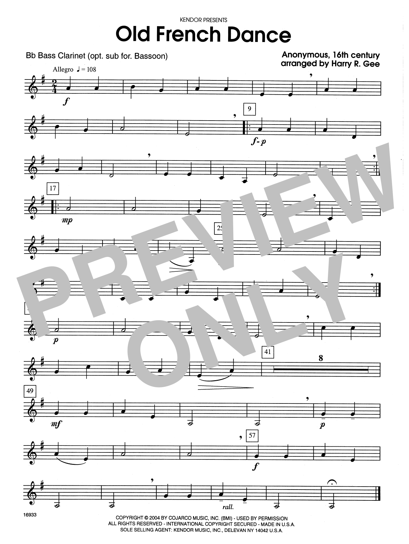 Download Harry R. Gee Old French Dance - Opt. Bass Clarinet Sheet Music