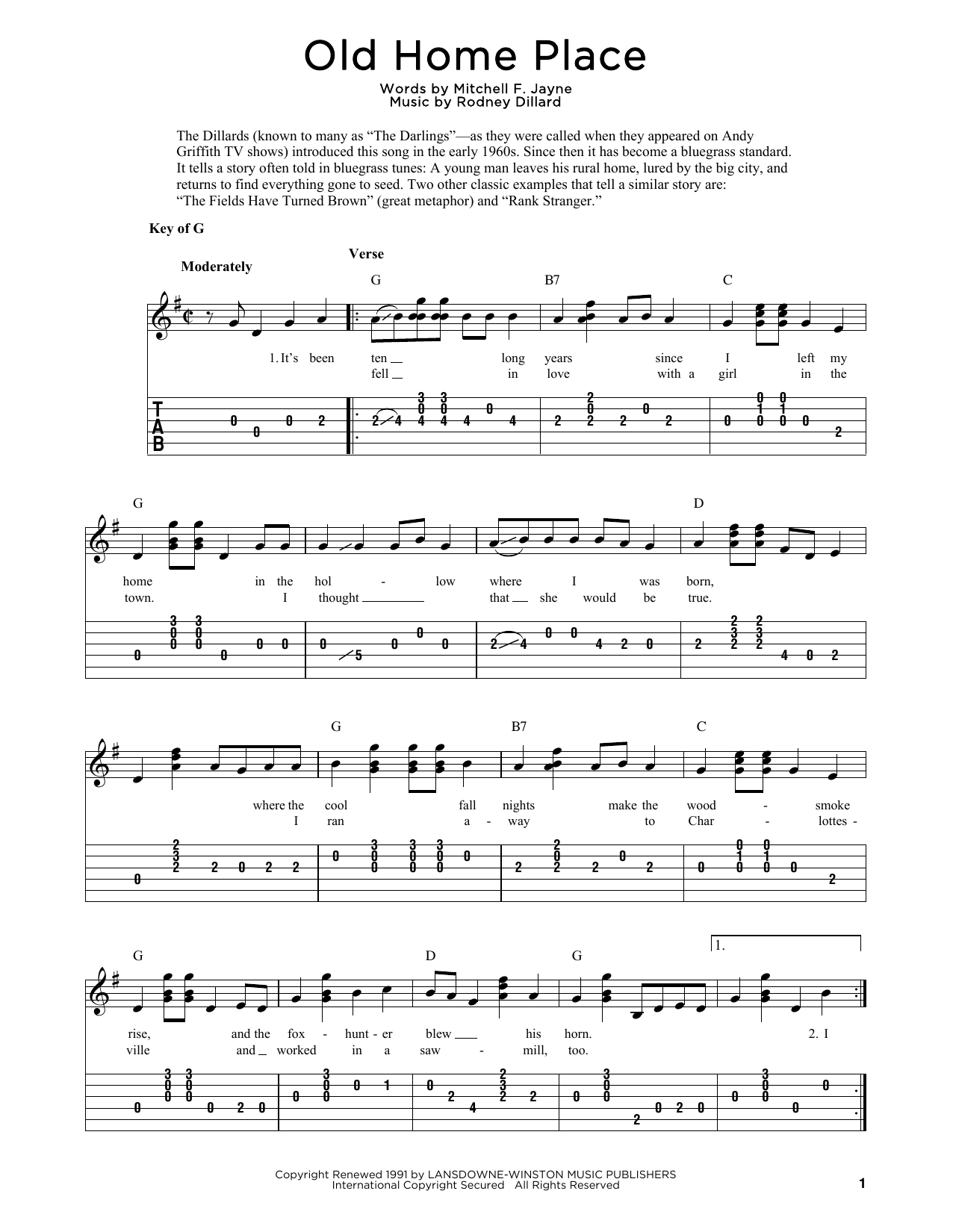 Download The Dillards Old Home Place (arr. Fred Sokolow) Sheet Music