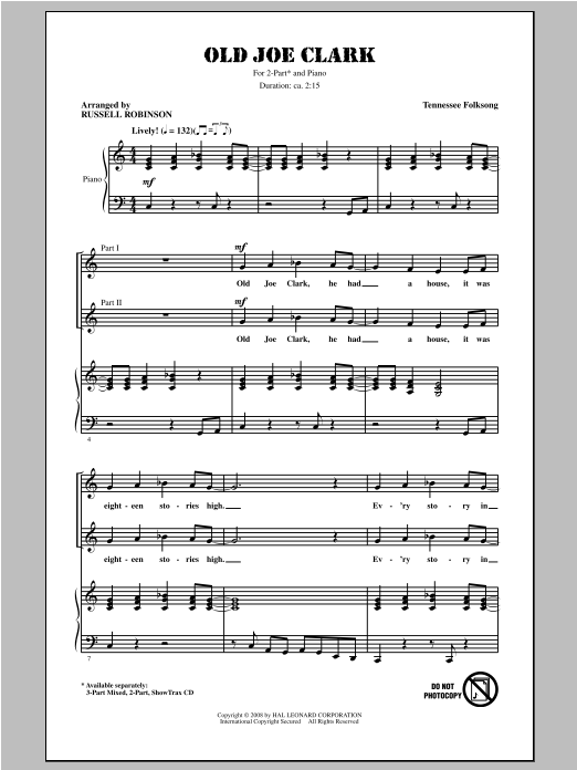 Download Traditional Folksong Old Joe Clark (arr. Russell Robinson) Sheet Music