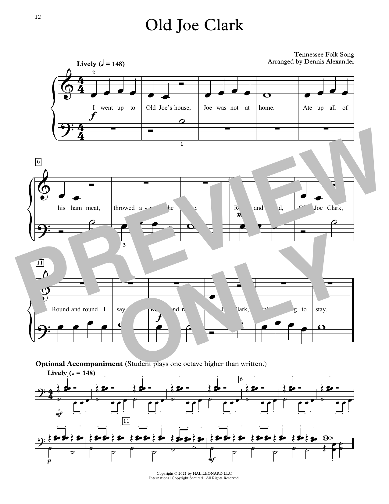 Download Tennessee Folksong Old Joe Clark (arr. Dennis Alexander) Sheet Music