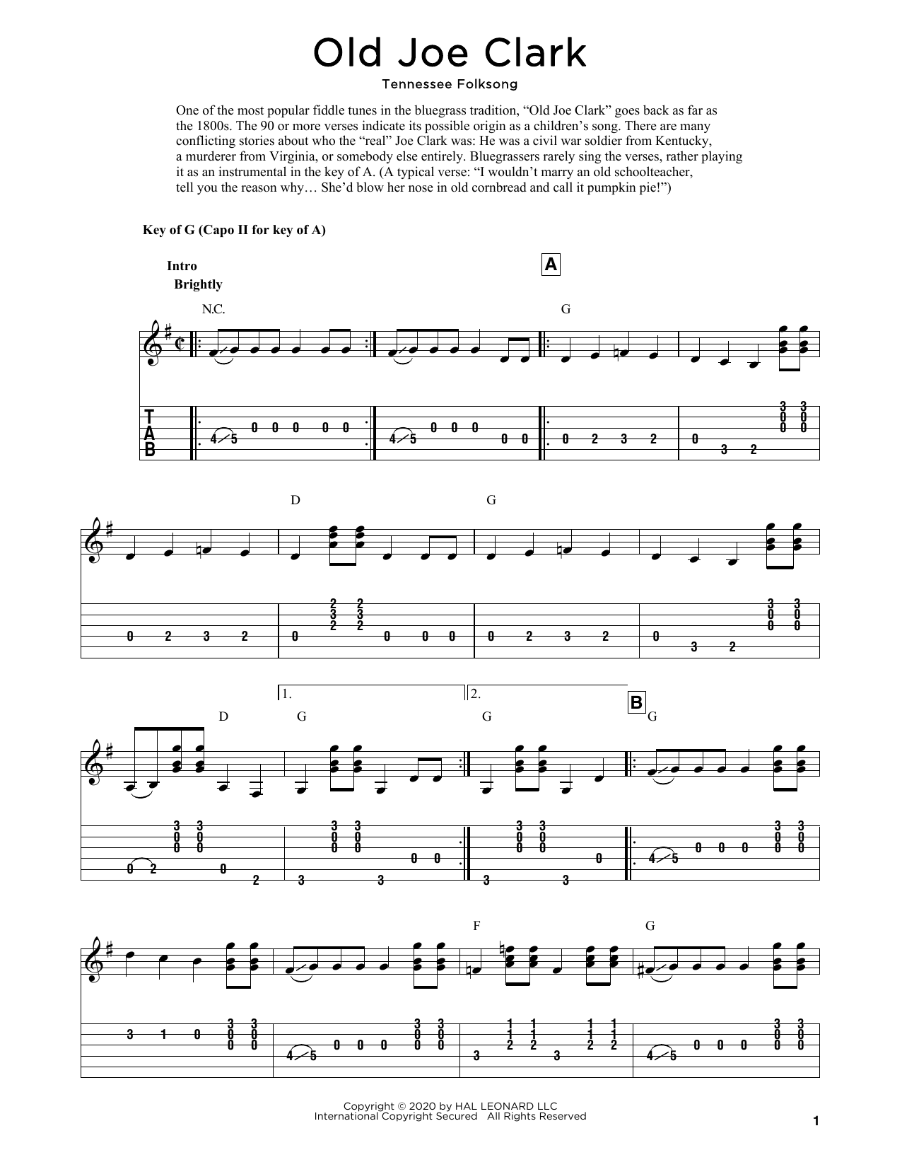 Download Tennessee Folksong Old Joe Clark (arr. Fred Sokolow) Sheet Music