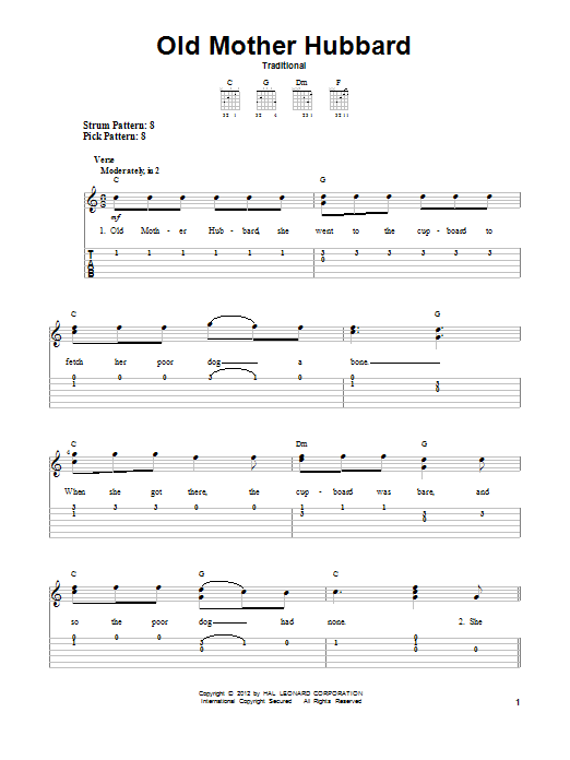 Download Traditional Old Mother Hubbard Sheet Music